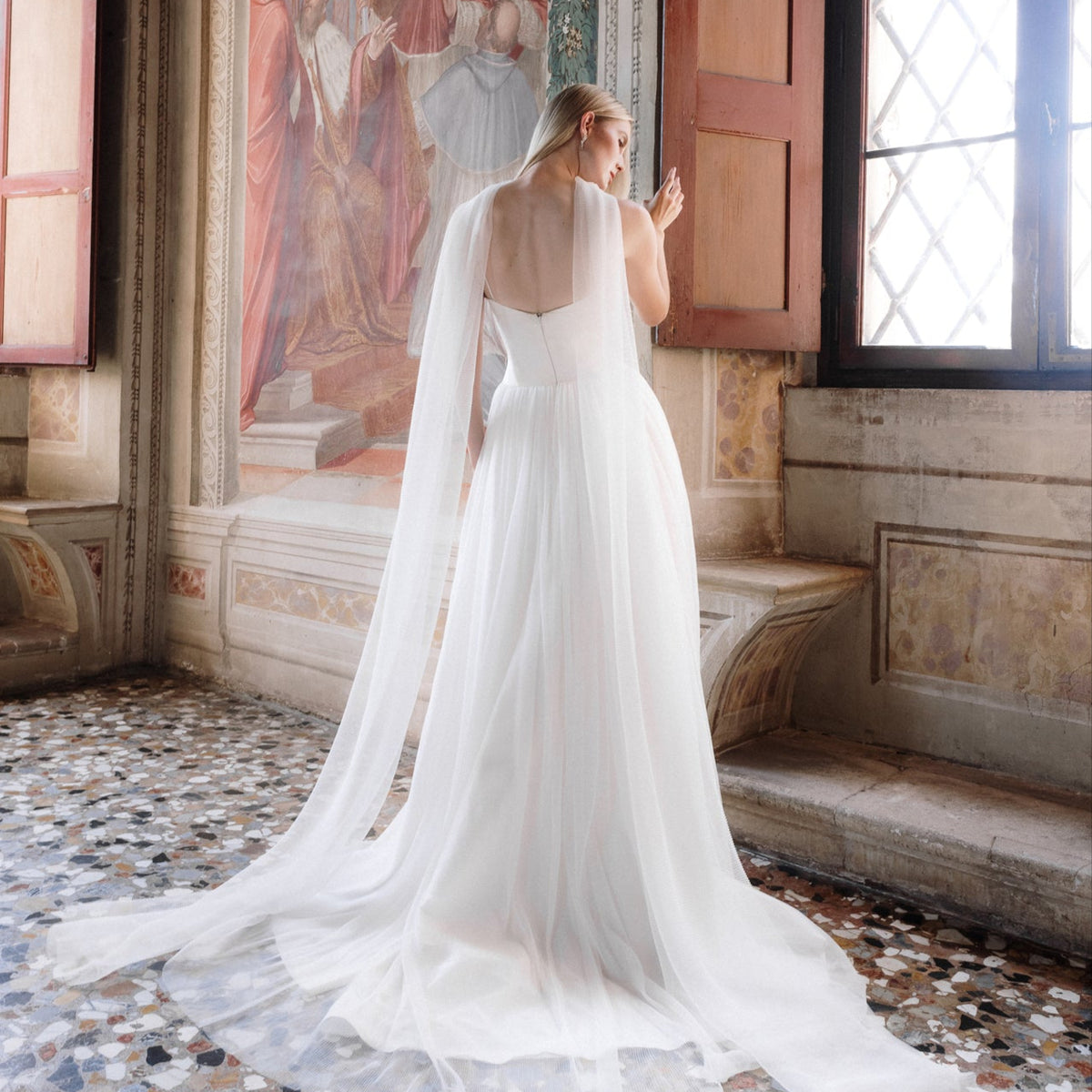 Clio : A drop-waist wedding dress with a squared scoop neck bodice + a –  Aesling