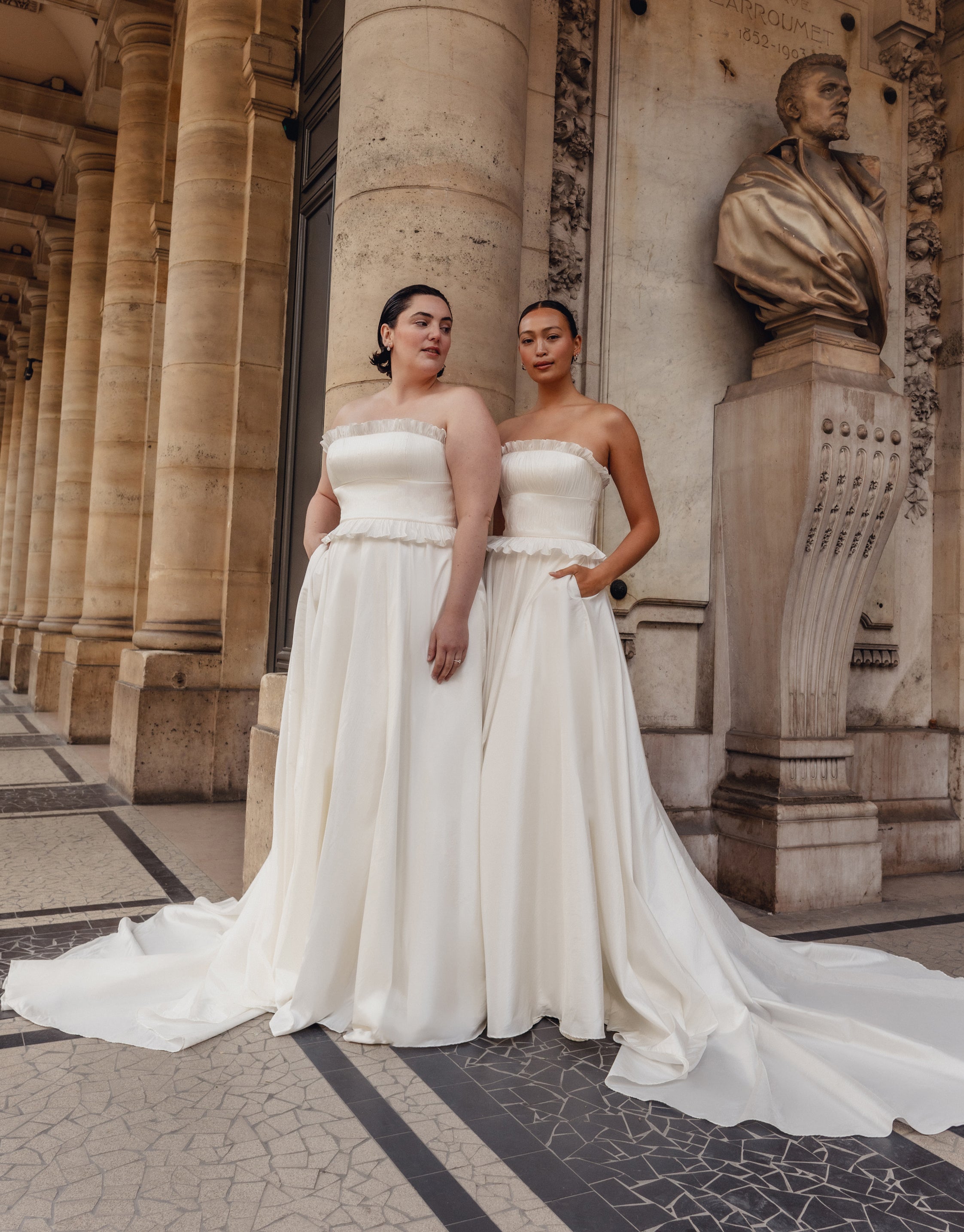 Kahlo : A taffeta wedding gown with frill detailing along the neckline + waist