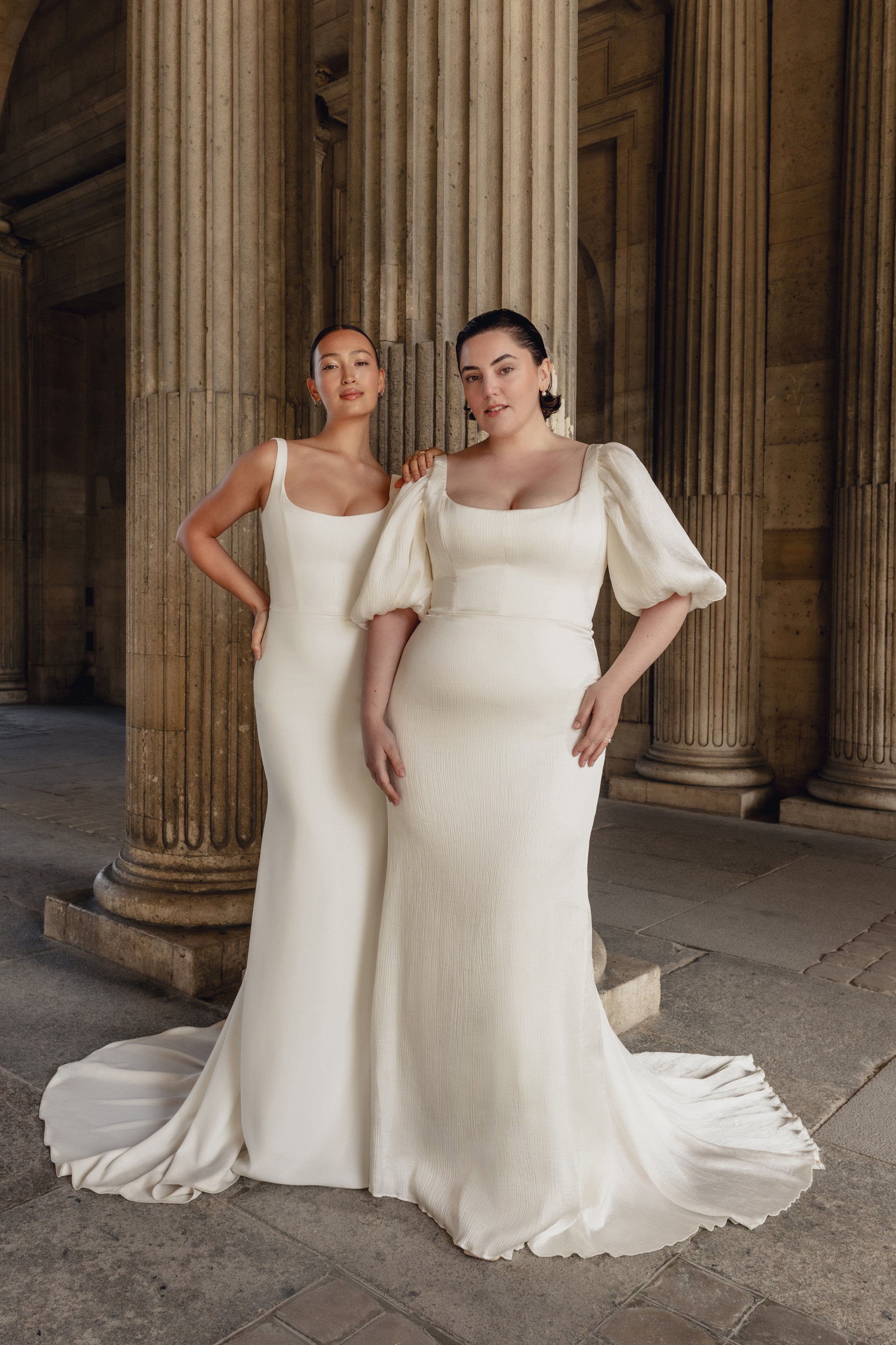 Camille : A mermaid wedding gown with a shallow scoopneck and back buttons