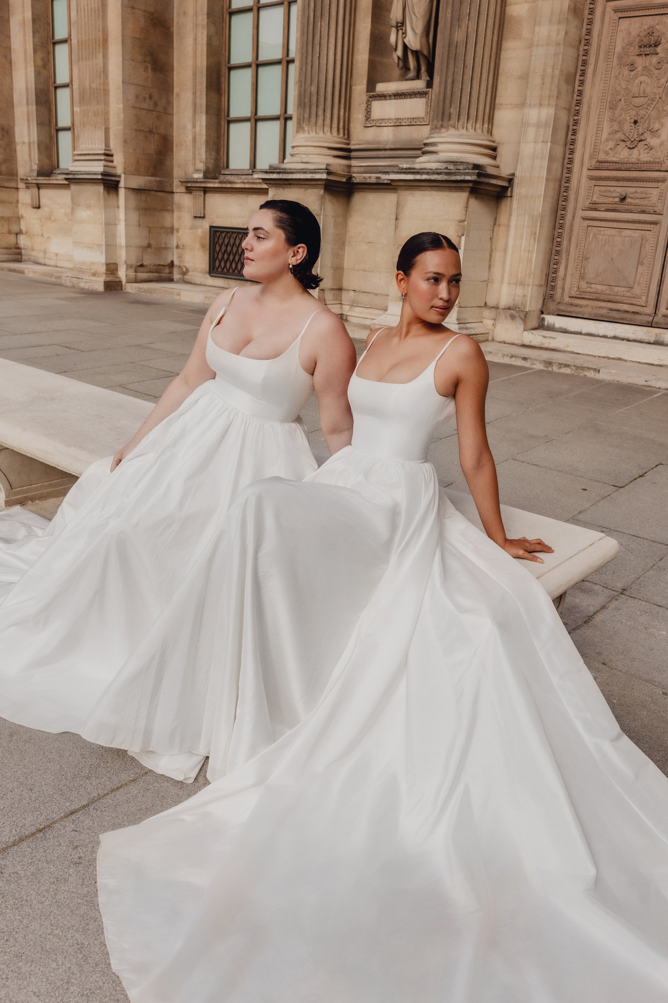 Amelie : A modern taffeta wedding dress with a square neckline and gathered a-line skirt