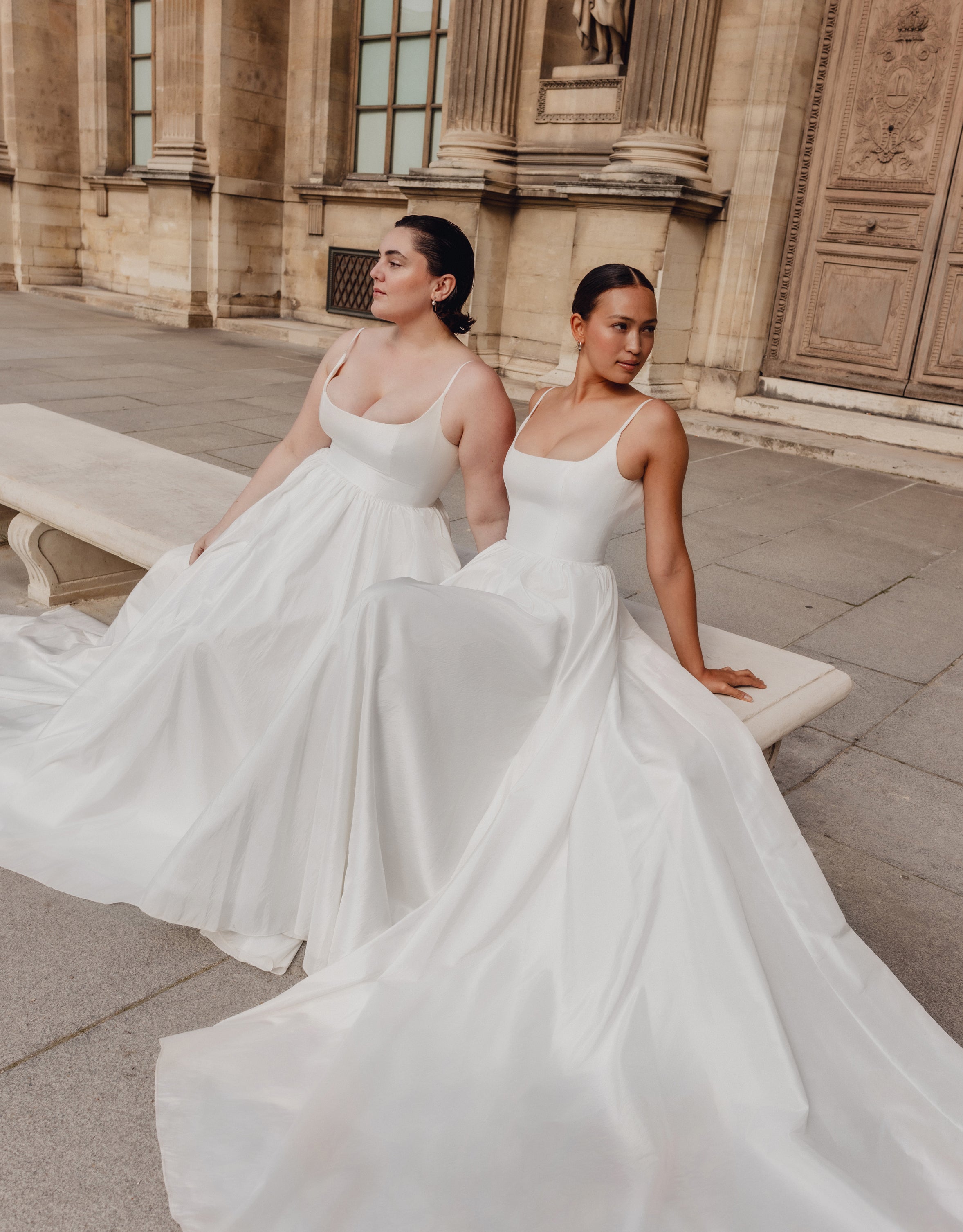 Amelie : A modern taffeta wedding dress with a square neckline and gathered a-line skirt